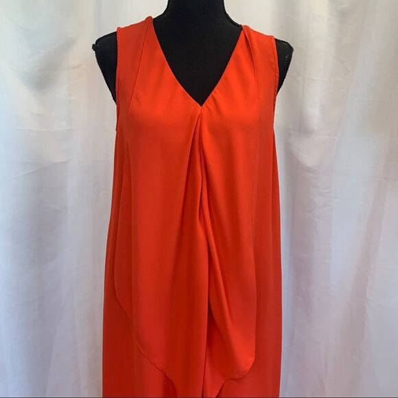 CAROLINA Belle red sleeveless flowy ruffle frill front midi dress Sz S - Picture 6 of 10